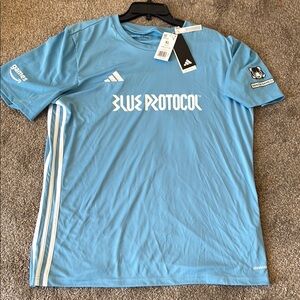 Adidas Blue Protocol Mens Shirt Games gaming Jersey Bandai clothing
